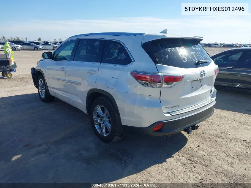 2014 Toyota Highlander Limited V6 VIN: 5TDYKRFHXES012496 Lot: 40819361