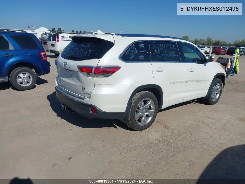 2014 Toyota Highlander Limited V6 VIN: 5TDYKRFHXES012496 Lot: 40819361