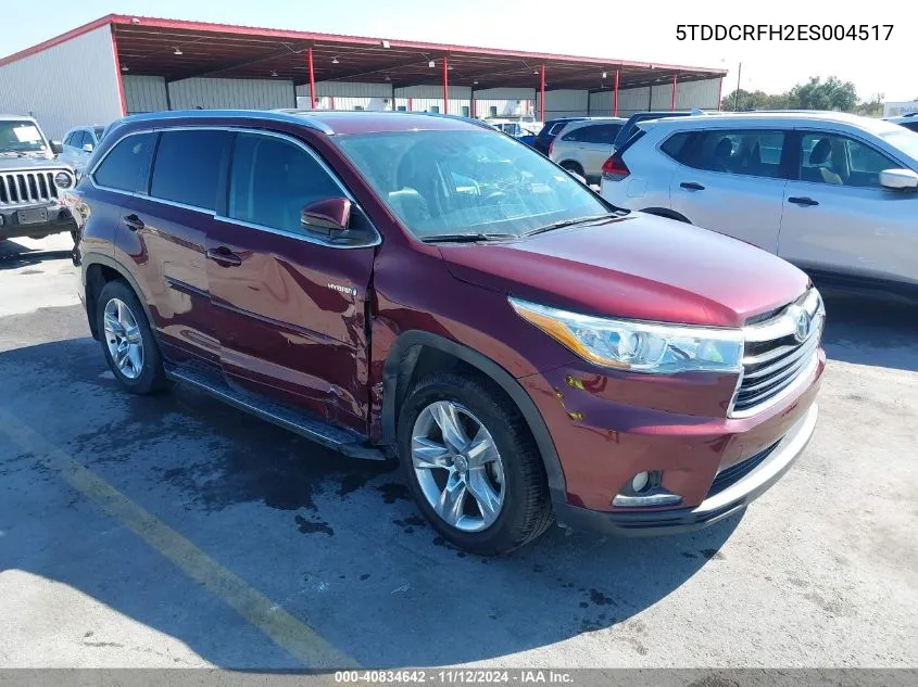 2014 Toyota Highlander Hybrid Limited VIN: 5TDDCRFH2ES004517 Lot: 40834642