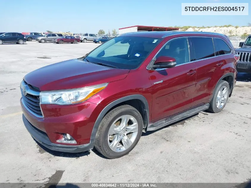 2014 Toyota Highlander Hybrid Limited VIN: 5TDDCRFH2ES004517 Lot: 40834642