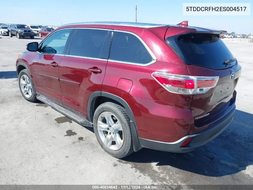 2014 Toyota Highlander Hybrid Limited VIN: 5TDDCRFH2ES004517 Lot: 40834642