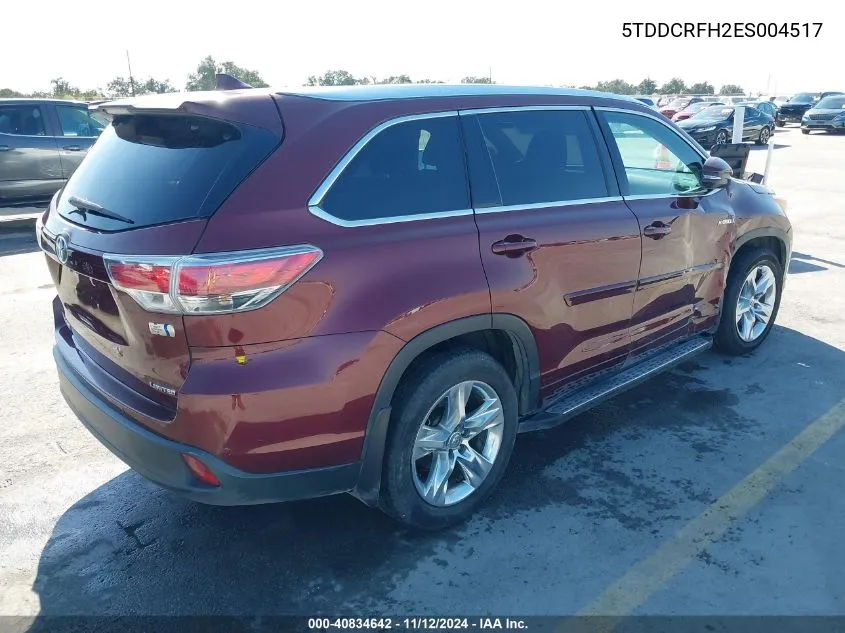 2014 Toyota Highlander Hybrid Limited VIN: 5TDDCRFH2ES004517 Lot: 40834642