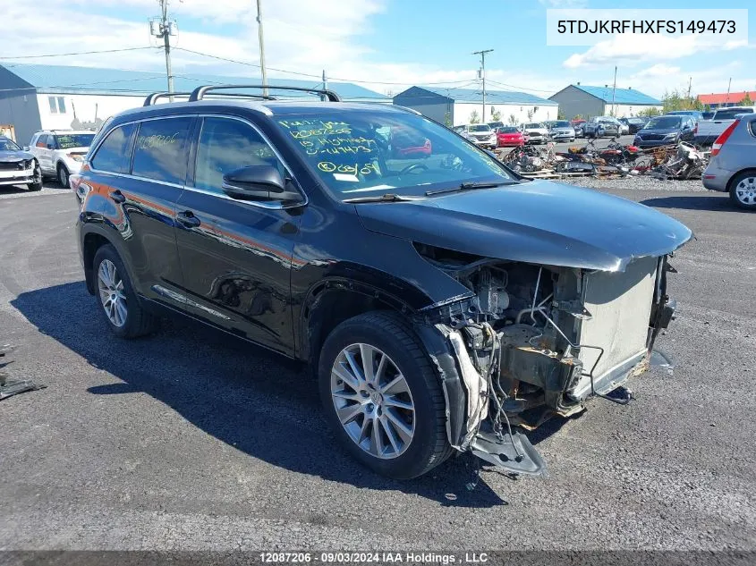 2015 Toyota Highlander Xle VIN: 5TDJKRFHXFS149473 Lot: 12087206