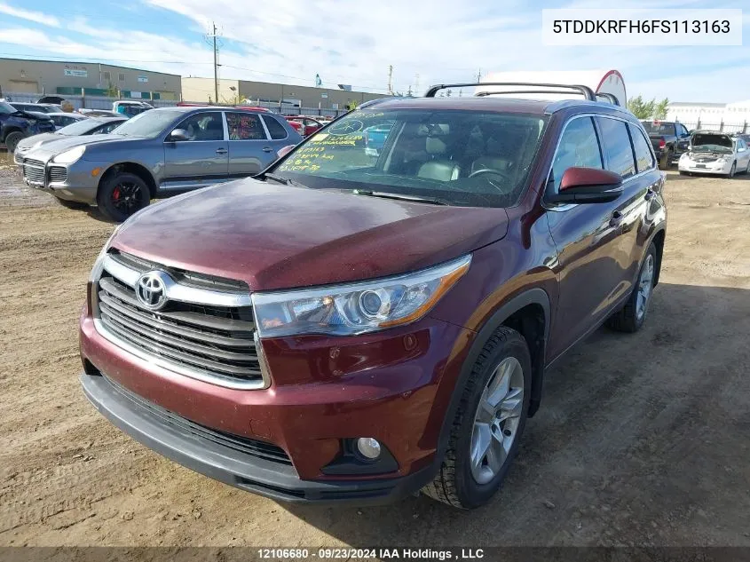 2015 Toyota Highlander Limited/Ltd Platinum VIN: 5TDDKRFH6FS113163 Lot: 12106680