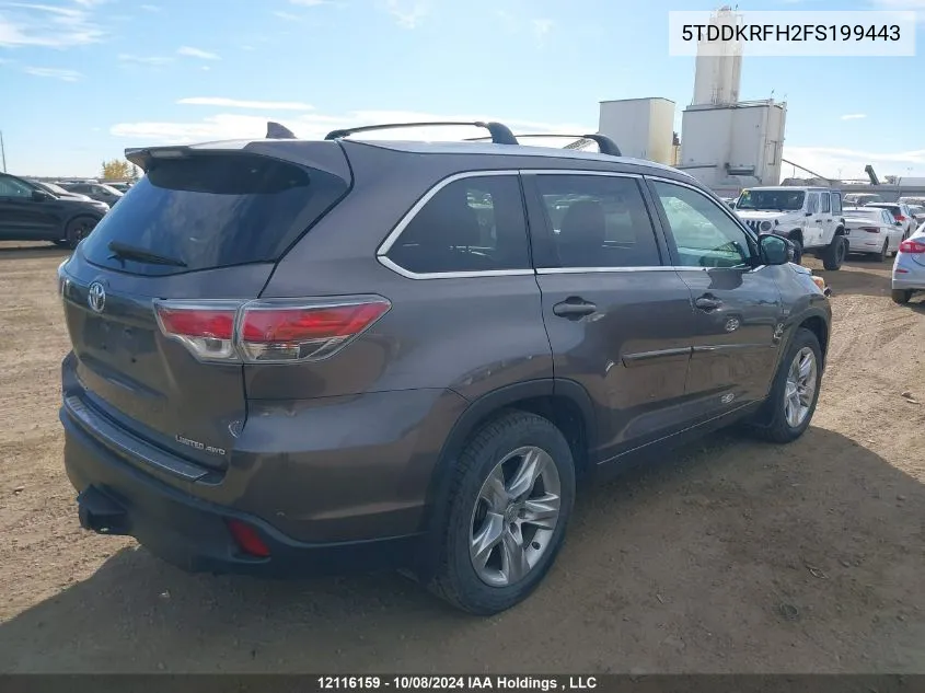 2015 Toyota Highlander Limited VIN: 5TDDKRFH2FS199443 Lot: 12116159