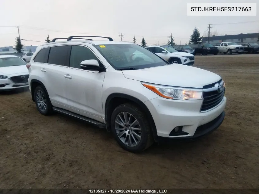 5TDJKRFH5FS217663 2015 Toyota Highlander Xle