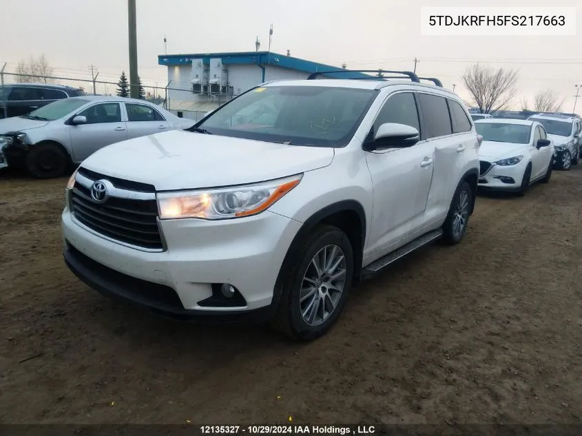 5TDJKRFH5FS217663 2015 Toyota Highlander Xle