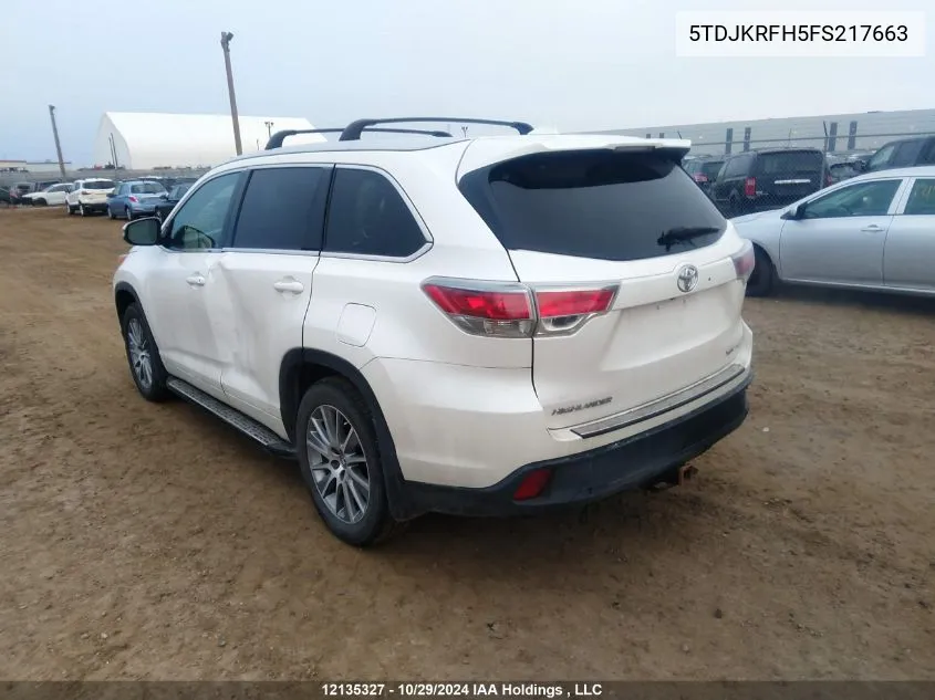 5TDJKRFH5FS217663 2015 Toyota Highlander Xle