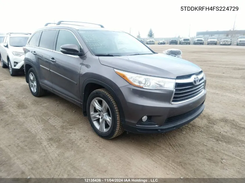 2015 Toyota Highlander Limited/Ltd Platinum VIN: 5TDDKRFH4FS224729 Lot: 12135436