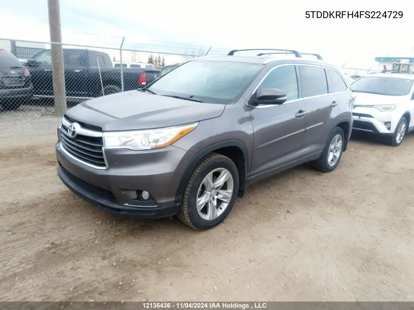 2015 Toyota Highlander Limited/Ltd Platinum VIN: 5TDDKRFH4FS224729 Lot: 12135436