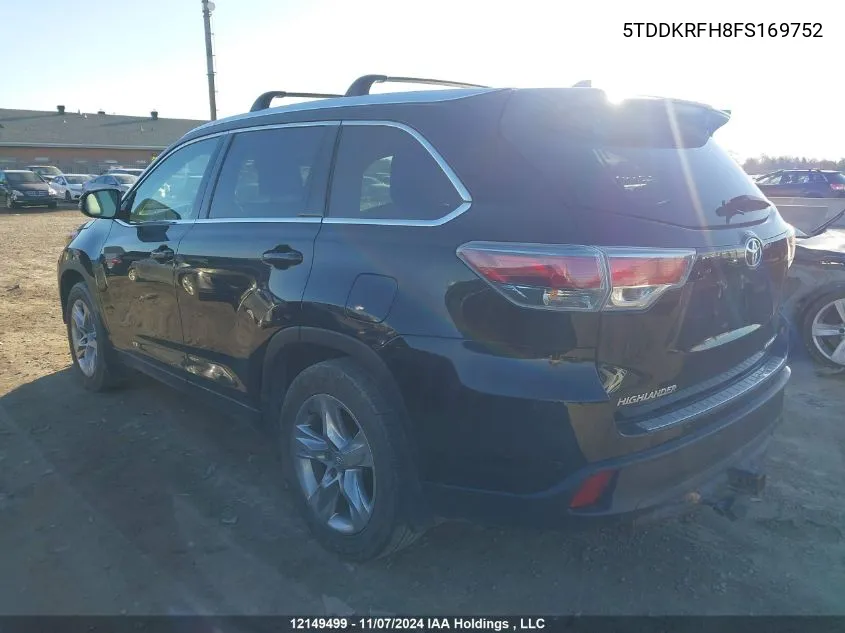 2015 Toyota Highlander Limited/Ltd Platinum VIN: 5TDDKRFH8FS169752 Lot: 12149499