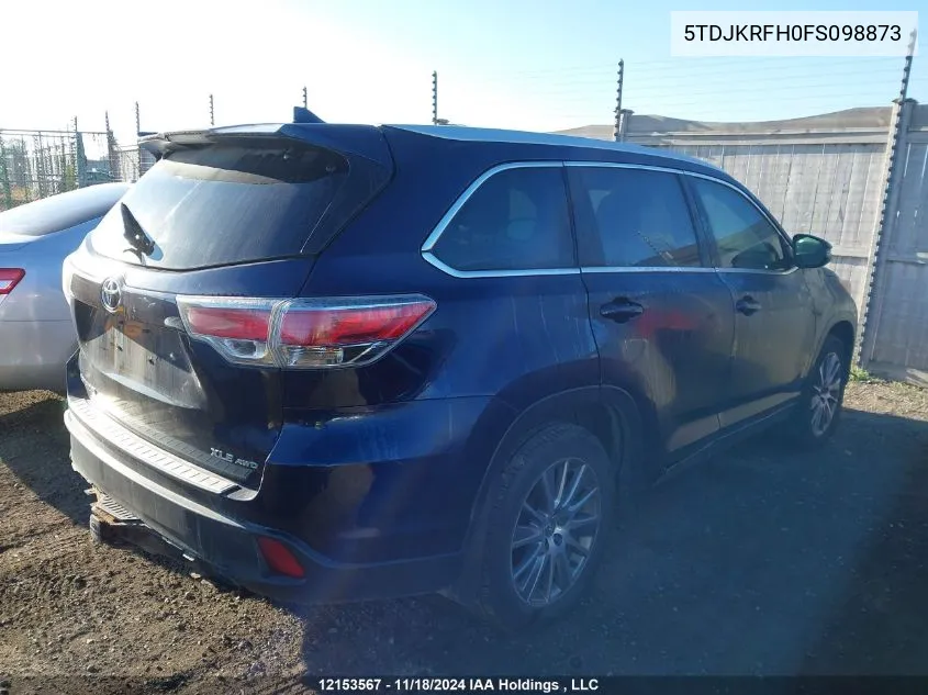 2015 Toyota Highlander Xle VIN: 5TDJKRFH0FS098873 Lot: 12153567