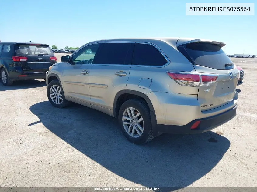 2015 Toyota Highlander Le V6 VIN: 5TDBKRFH9FS075564 Lot: 39016825