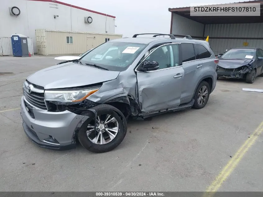 2015 Toyota Highlander Le Plus V6 VIN: 5TDZKRFH8FS107810 Lot: 39310539