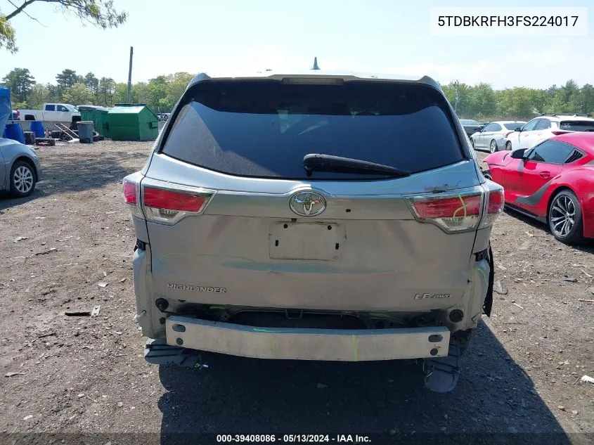 5TDBKRFH3FS224017 2015 Toyota Highlander Le Plus V6