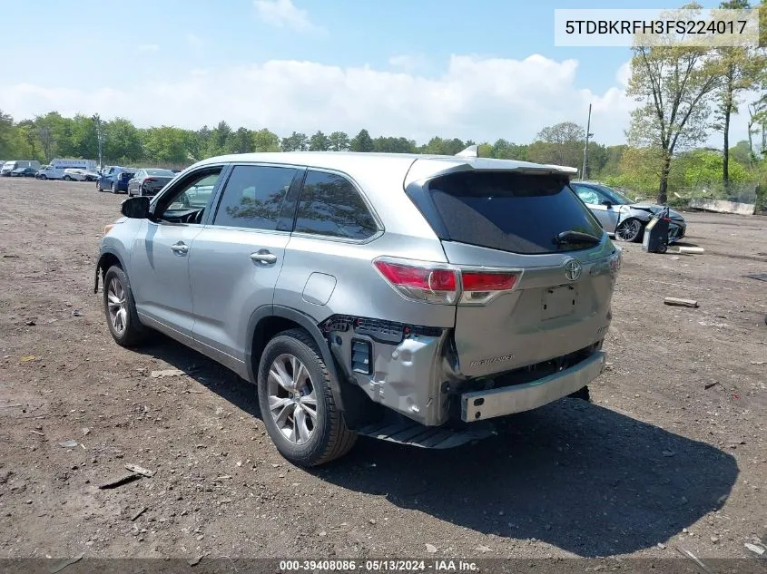 5TDBKRFH3FS224017 2015 Toyota Highlander Le Plus V6