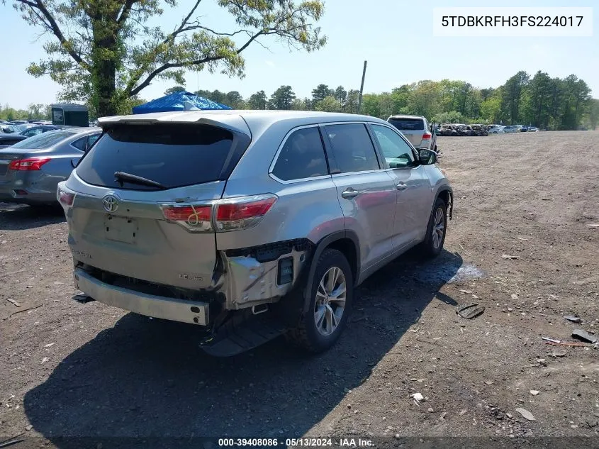 2015 Toyota Highlander Le Plus V6 VIN: 5TDBKRFH3FS224017 Lot: 39408086