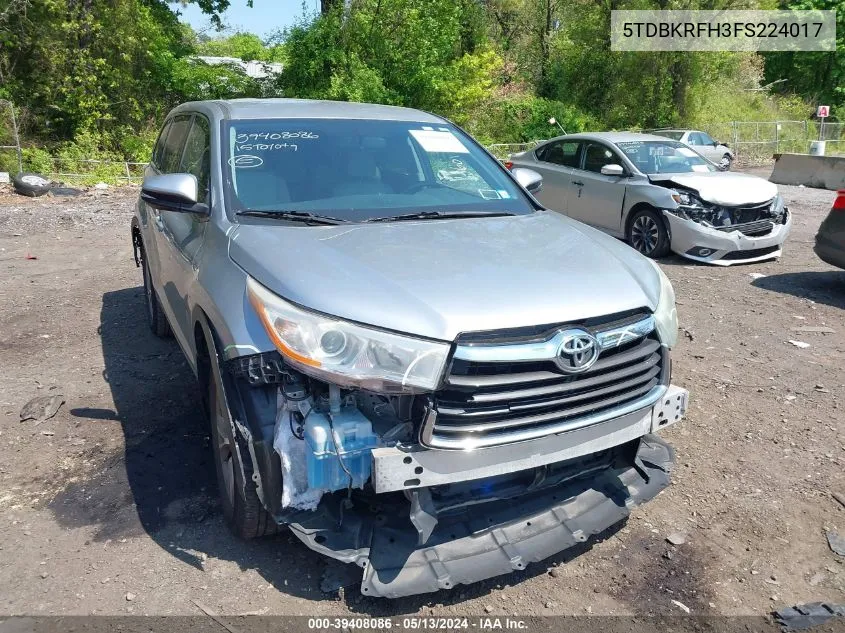 2015 Toyota Highlander Le Plus V6 VIN: 5TDBKRFH3FS224017 Lot: 39408086