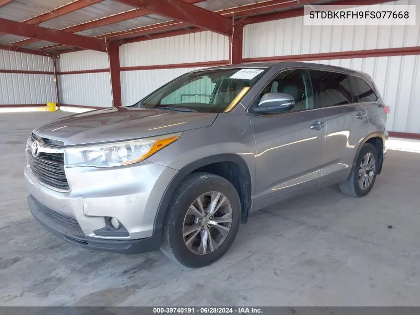 2015 Toyota Highlander Le Plus V6 VIN: 5TDBKRFH9FS077668 Lot: 39740191