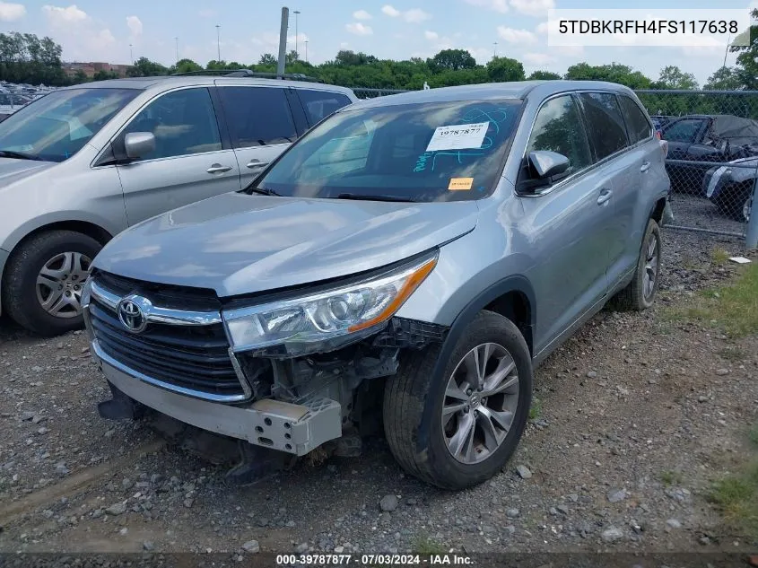 2015 Toyota Highlander Le Plus V6 VIN: 5TDBKRFH4FS117638 Lot: 39787877