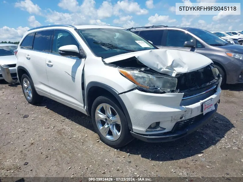 2015 Toyota Highlander Limited V6 VIN: 5TDYKRFH9FS045118 Lot: 39924426