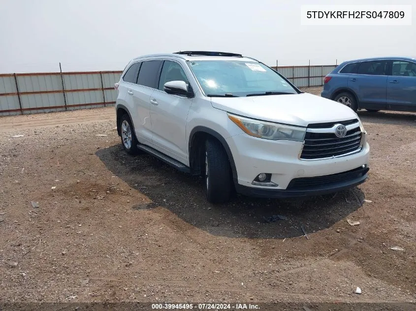 2015 Toyota Highlander Limited Platinum V6 VIN: 5TDYKRFH2FS047809 Lot: 39945495