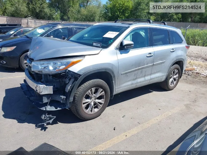 2015 Toyota Highlander Xle VIN: 5TDJKRFH9FS214524 Lot: 40153173