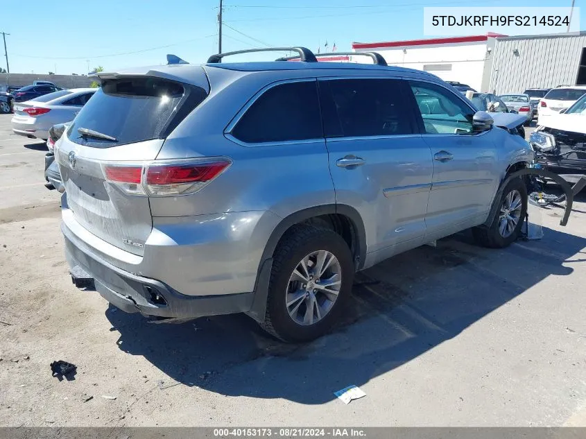 2015 Toyota Highlander Xle VIN: 5TDJKRFH9FS214524 Lot: 40153173