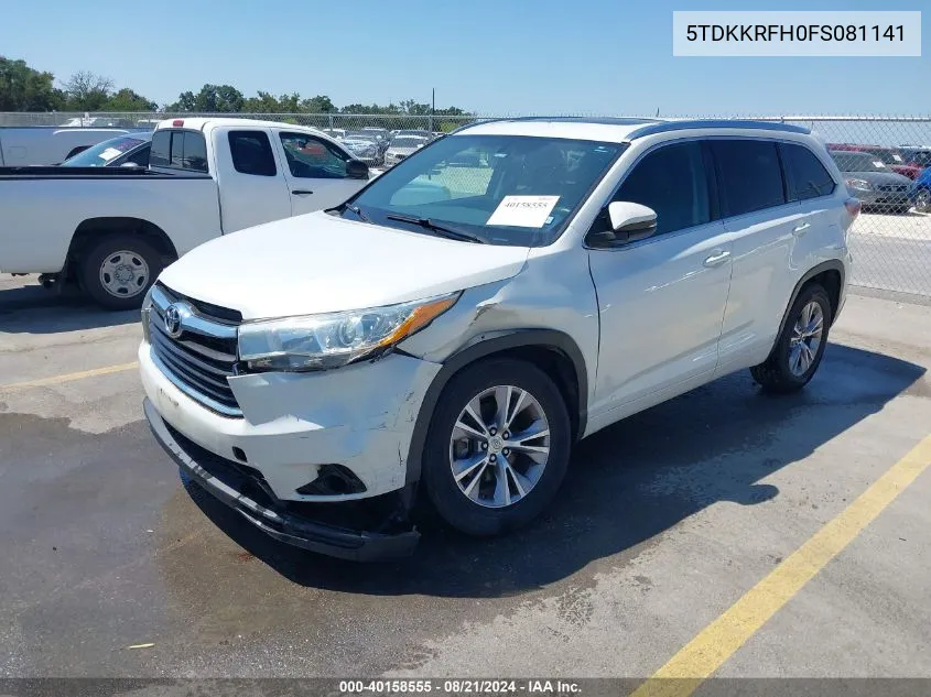 5TDKKRFH0FS081141 2015 Toyota Highlander Xle V6