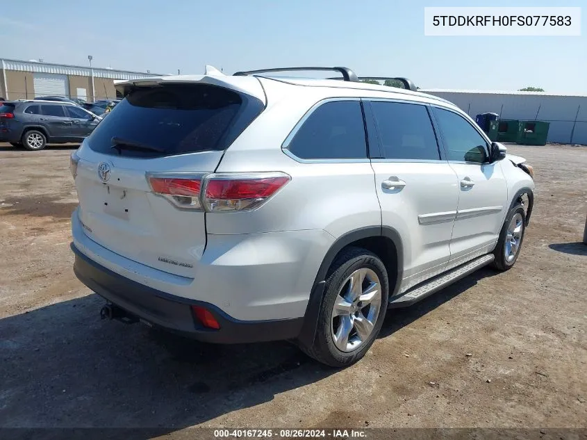 2015 Toyota Highlander Limited V6 VIN: 5TDDKRFH0FS077583 Lot: 40167245