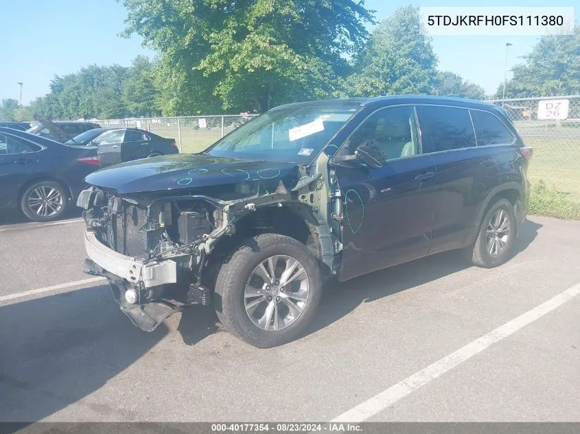 2015 Toyota Highlander Xle V6 VIN: 5TDJKRFH0FS111380 Lot: 40177354