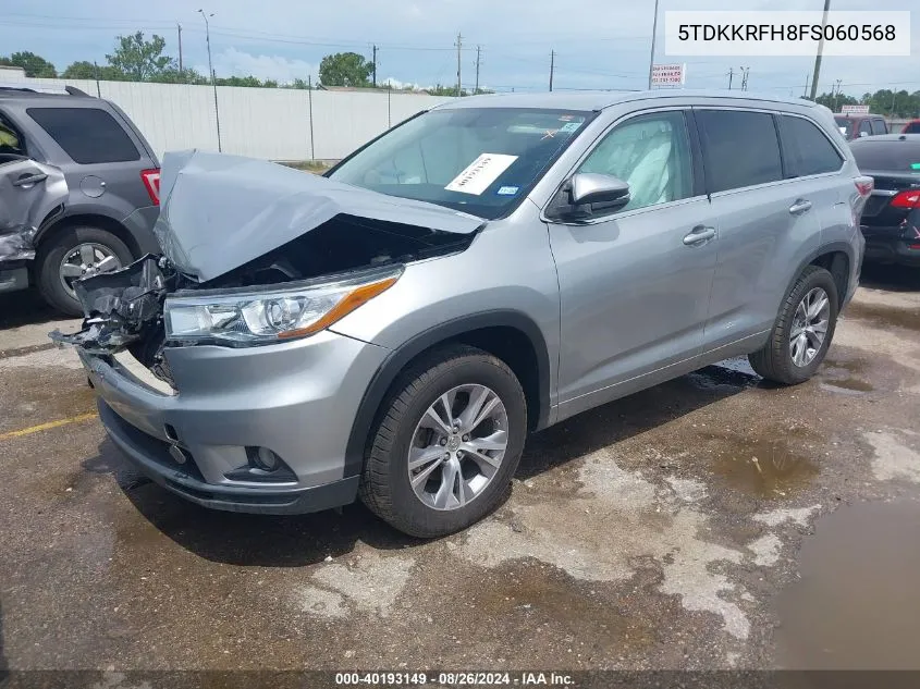 2015 Toyota Highlander Xle V6 VIN: 5TDKKRFH8FS060568 Lot: 40193149