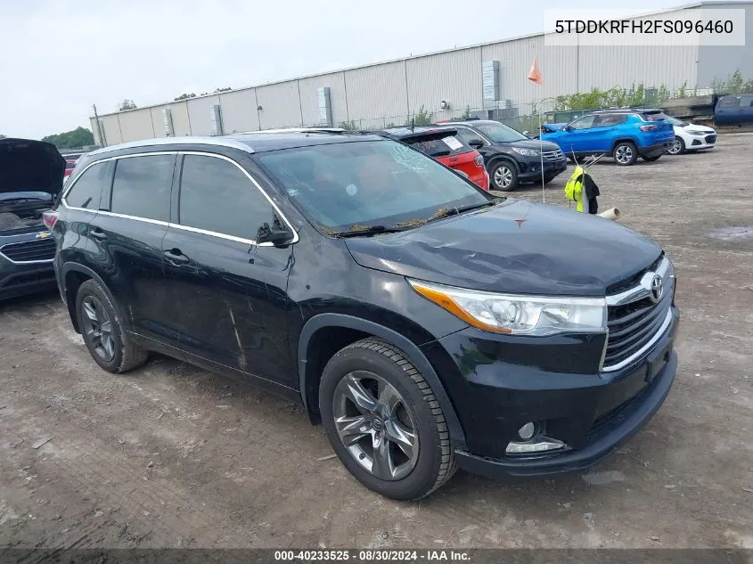 2015 Toyota Highlander Limited V6 VIN: 5TDDKRFH2FS096460 Lot: 40233525