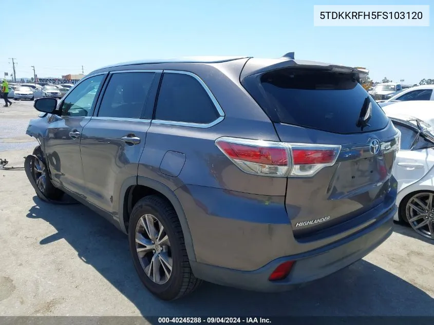 5TDKKRFH5FS103120 2015 Toyota Highlander Xle V6