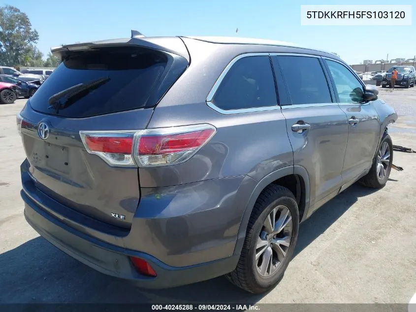 2015 Toyota Highlander Xle V6 VIN: 5TDKKRFH5FS103120 Lot: 40245288