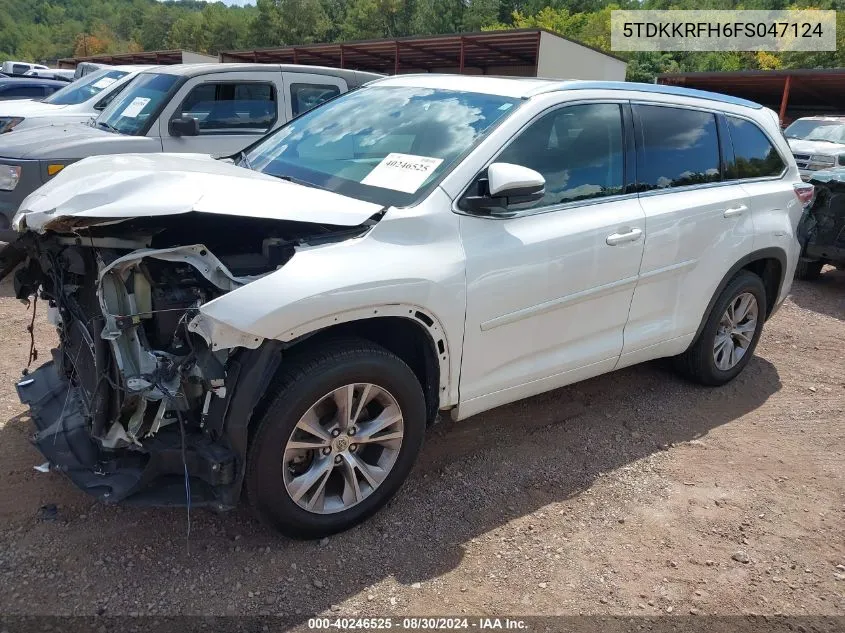 2015 Toyota Highlander Xle V6 VIN: 5TDKKRFH6FS047124 Lot: 40246525