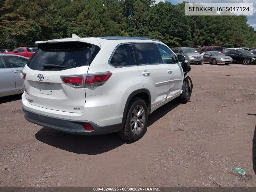 2015 Toyota Highlander Xle V6 VIN: 5TDKKRFH6FS047124 Lot: 40246525