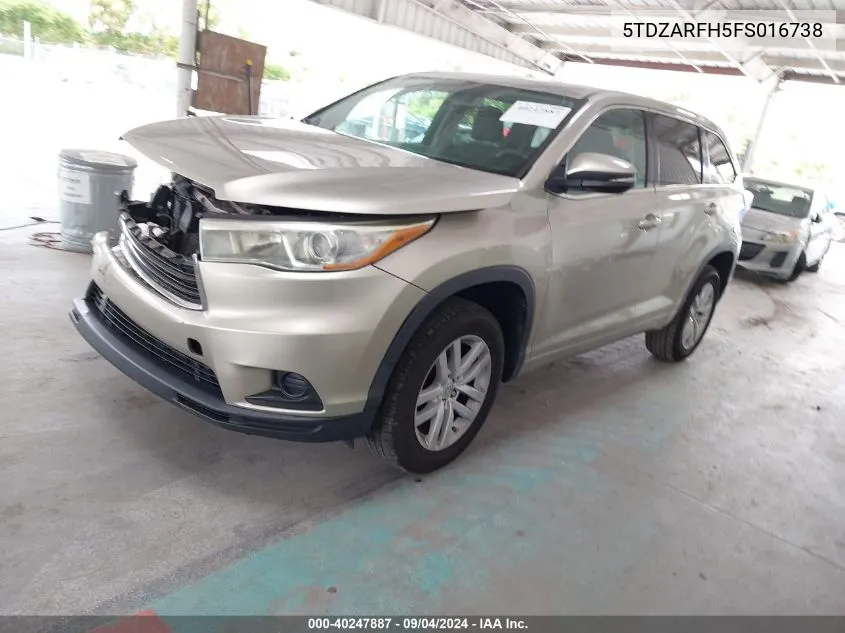 5TDZARFH5FS016738 2015 Toyota Highlander Le