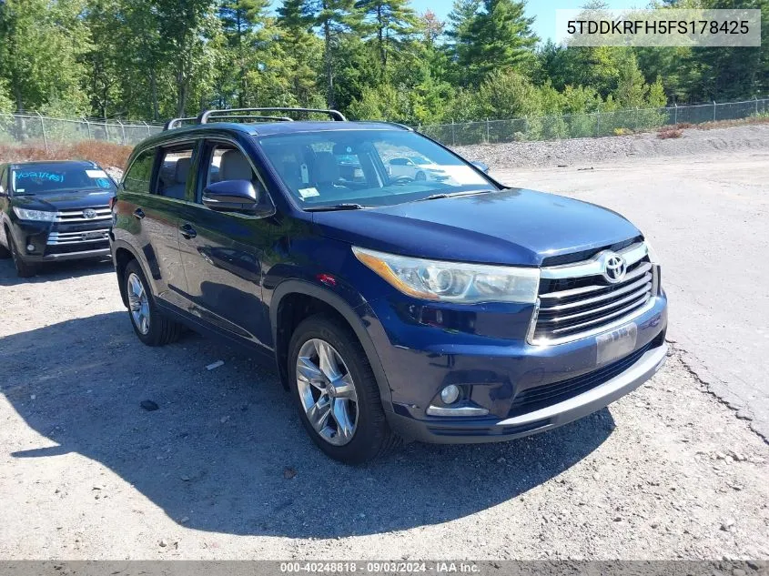 2015 Toyota Highlander Limited V6 VIN: 5TDDKRFH5FS178425 Lot: 40248818