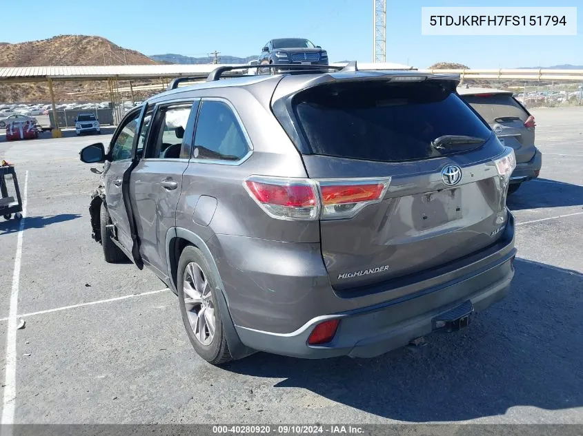 5TDJKRFH7FS151794 2015 Toyota Highlander Xle