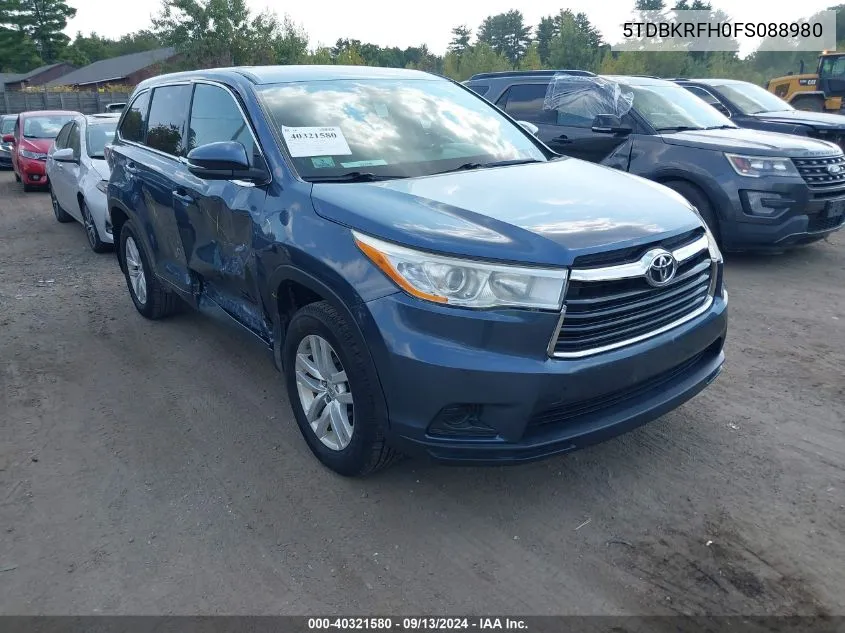 2015 Toyota Highlander Le V6 VIN: 5TDBKRFH0FS088980 Lot: 40321580