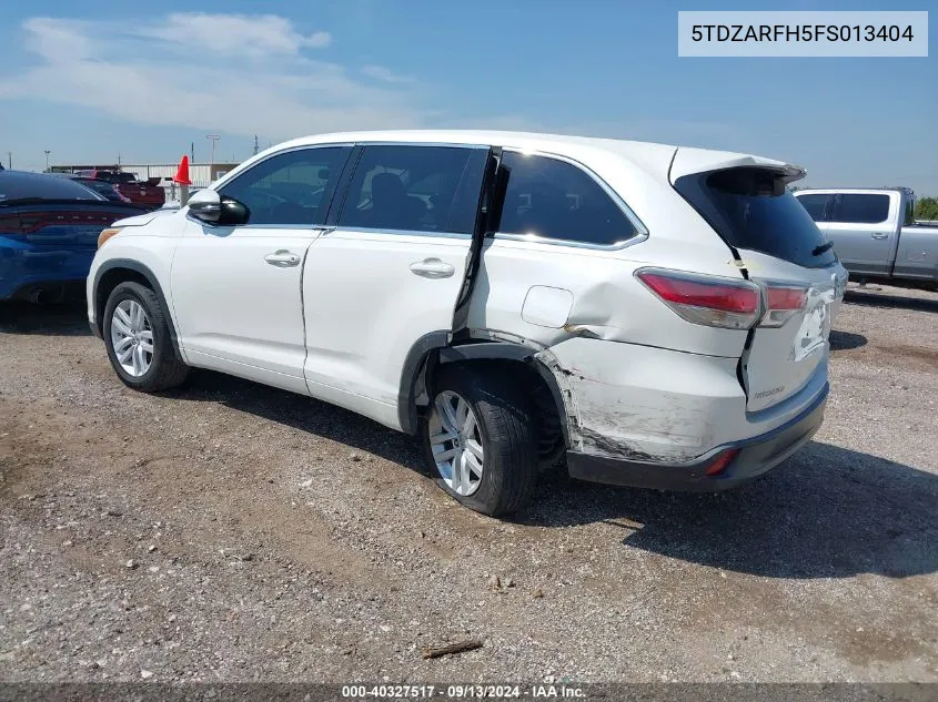 2015 Toyota Highlander Le VIN: 5TDZARFH5FS013404 Lot: 40327517