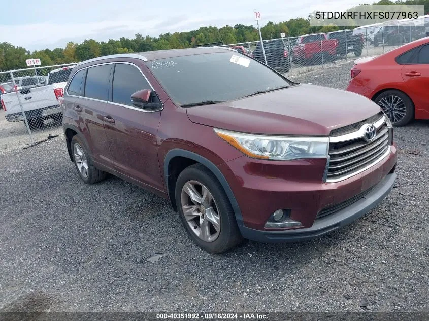 2015 Toyota Highlander Limited/Ltd Platinum VIN: 5TDDKRFHXFS077963 Lot: 40351992