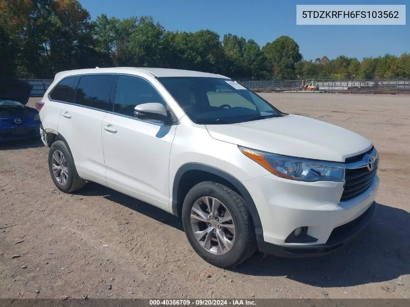 2015 Toyota Highlander Le Plus V6 VIN: 5TDZKRFH6FS103562 Lot: 40356709