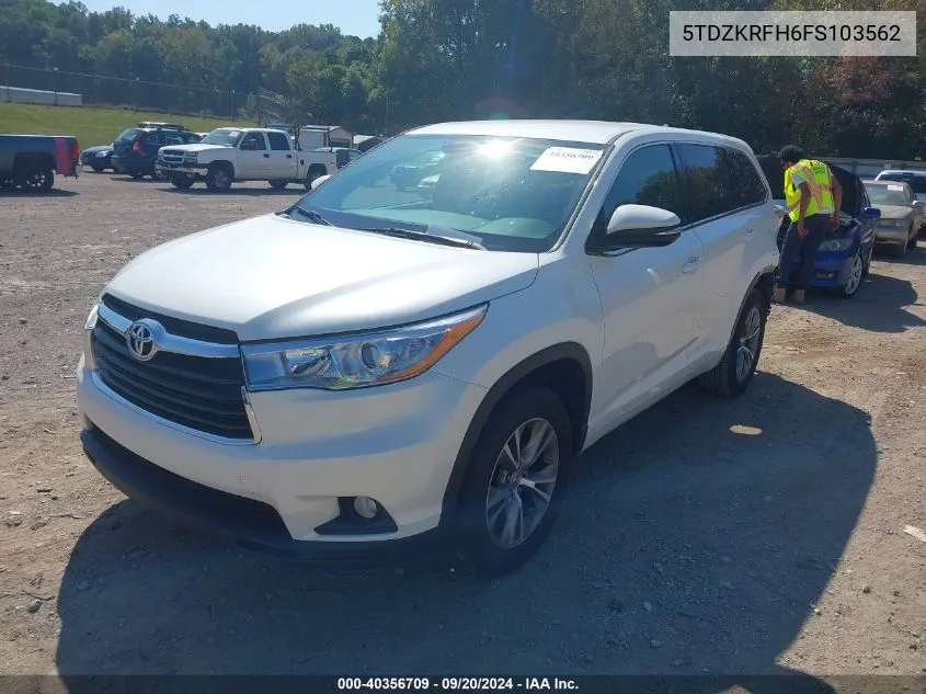 2015 Toyota Highlander Le Plus V6 VIN: 5TDZKRFH6FS103562 Lot: 40356709