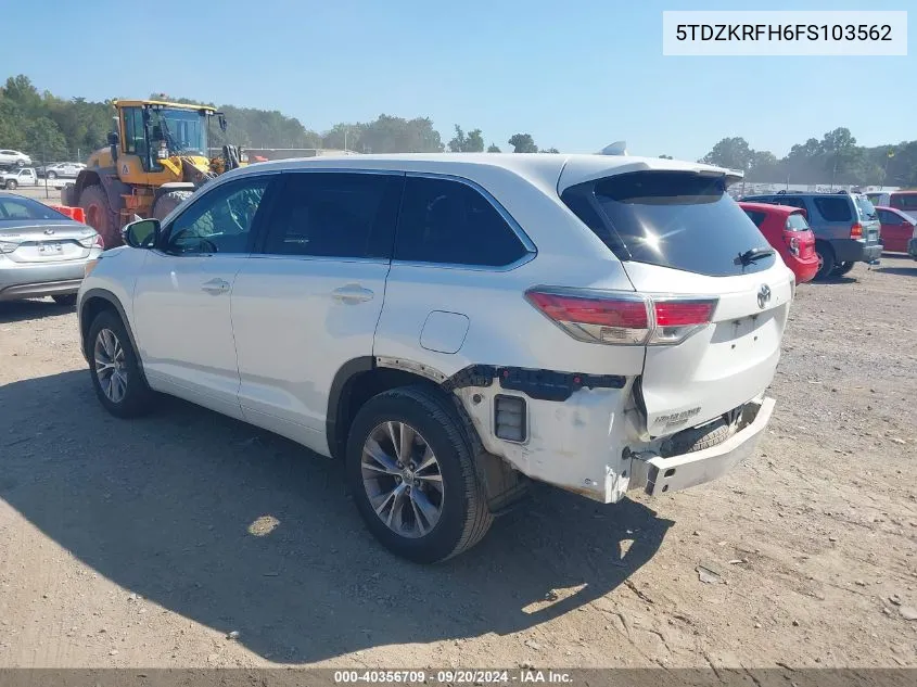 2015 Toyota Highlander Le Plus V6 VIN: 5TDZKRFH6FS103562 Lot: 40356709