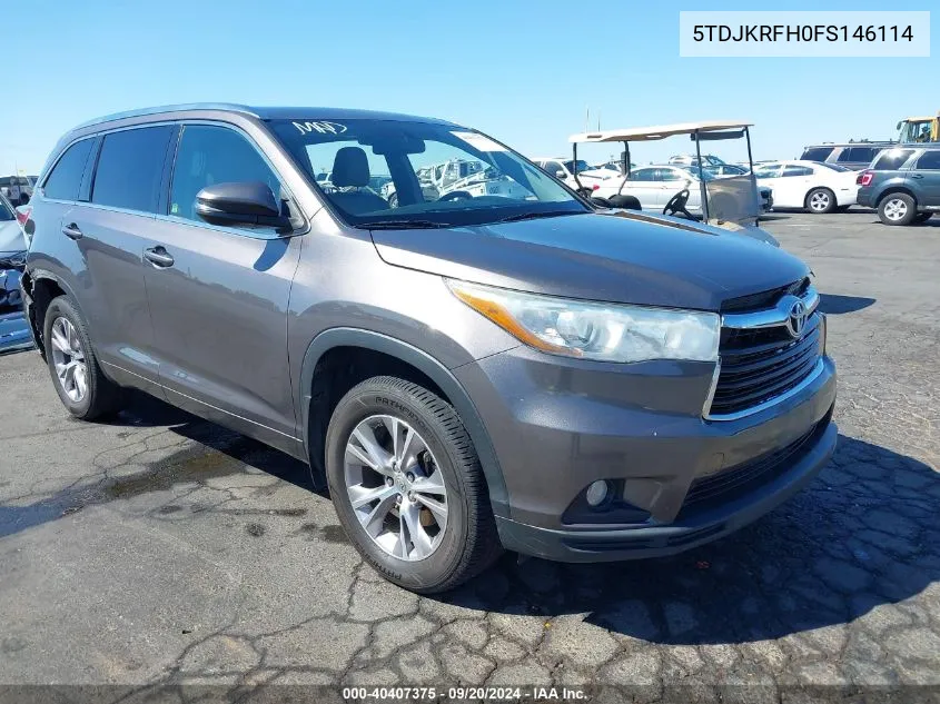 2015 Toyota Highlander Xle V6 VIN: 5TDJKRFH0FS146114 Lot: 40407375