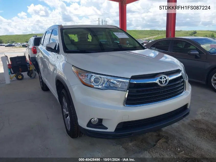 2015 Toyota Highlander Xle V6 VIN: 5TDKKRFH1FS087224 Lot: 40428490