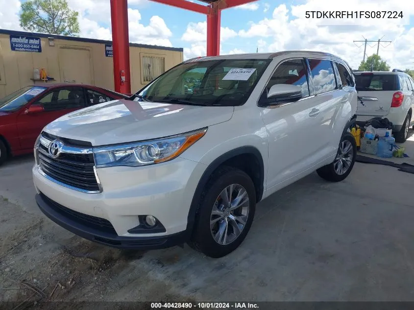 2015 Toyota Highlander Xle V6 VIN: 5TDKKRFH1FS087224 Lot: 40428490