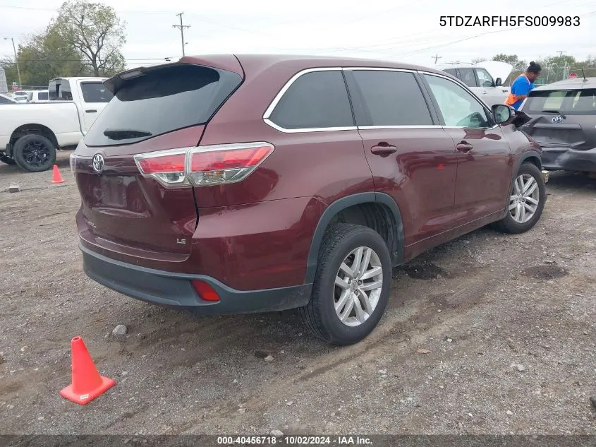 2015 Toyota Highlander Le VIN: 5TDZARFH5FS009983 Lot: 40456718